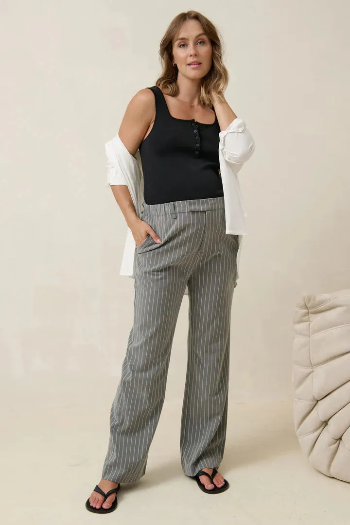 For Tomorrow Tailored Pant - Grey/White Stripe