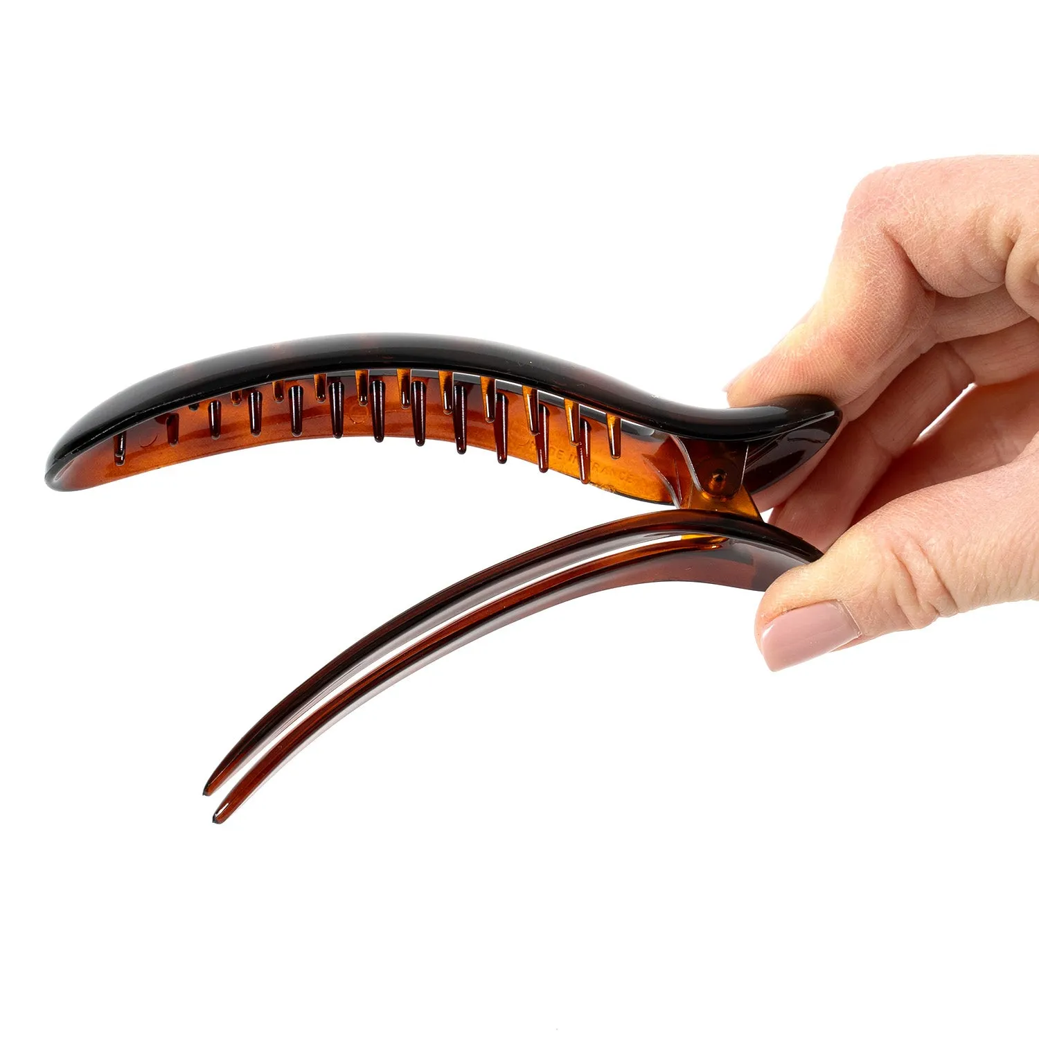 French Tortoise Large Open Oval Curved Fork Beak Plastic Salon Clip