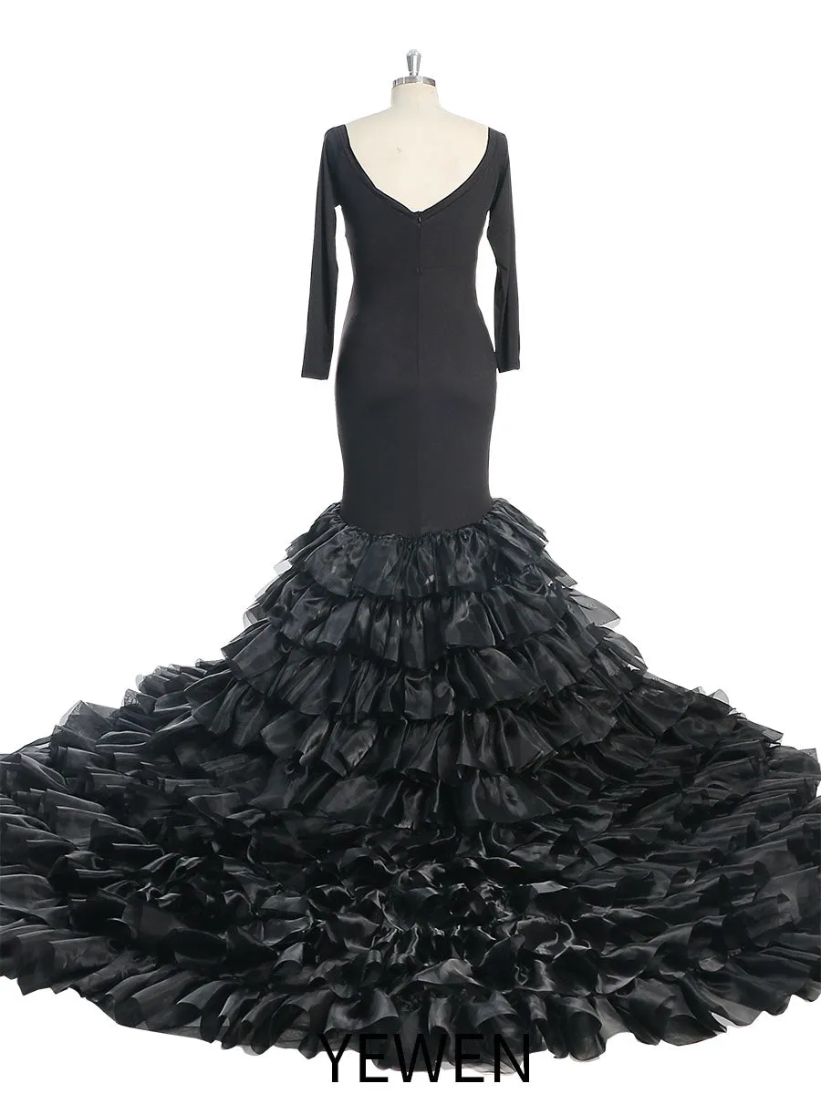 Full Sleeves Strech Fabric Mermaid Organza Ruffles Maternity Dress for Photo Shoot 2021 New YW2069-2