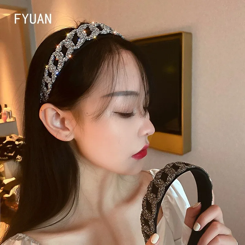 FYUAN Korean Style Geometric Rhinestone Hairbands for Women Velvet Headwear Wedding Hair Accessories Jewelry