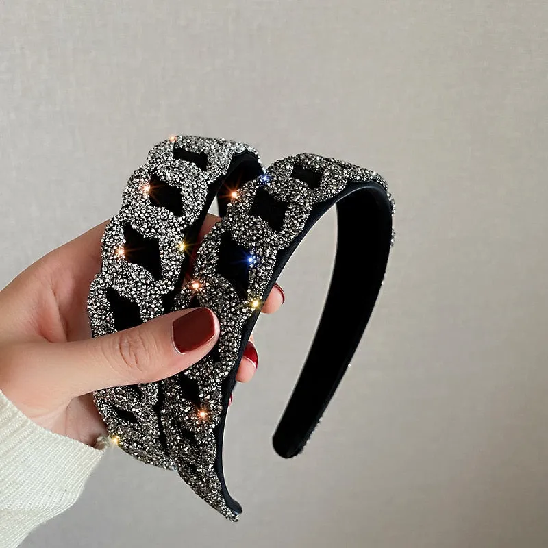 FYUAN Korean Style Geometric Rhinestone Hairbands for Women Velvet Headwear Wedding Hair Accessories Jewelry