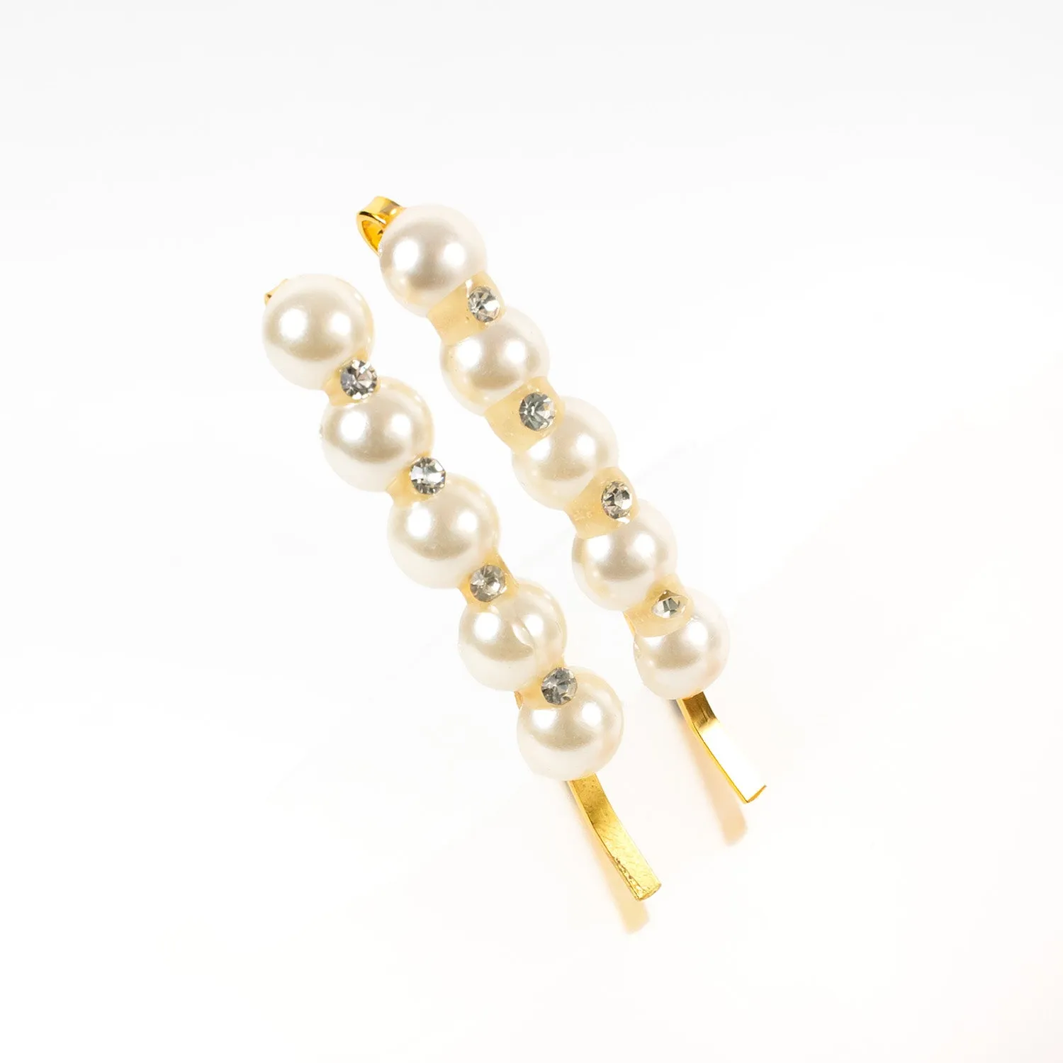 Gilt Grip with Pearl and Crystal Stones - Pair