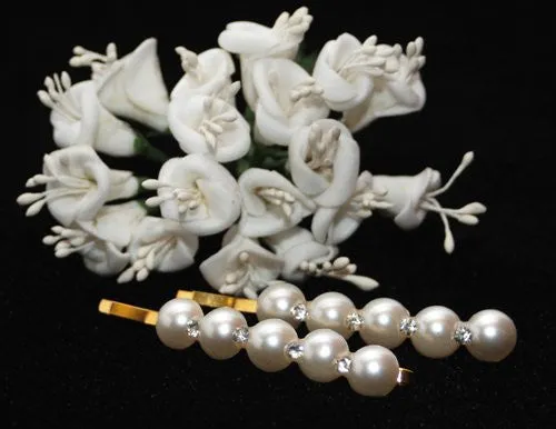 Gilt Grip with Pearl and Crystal Stones - Pair