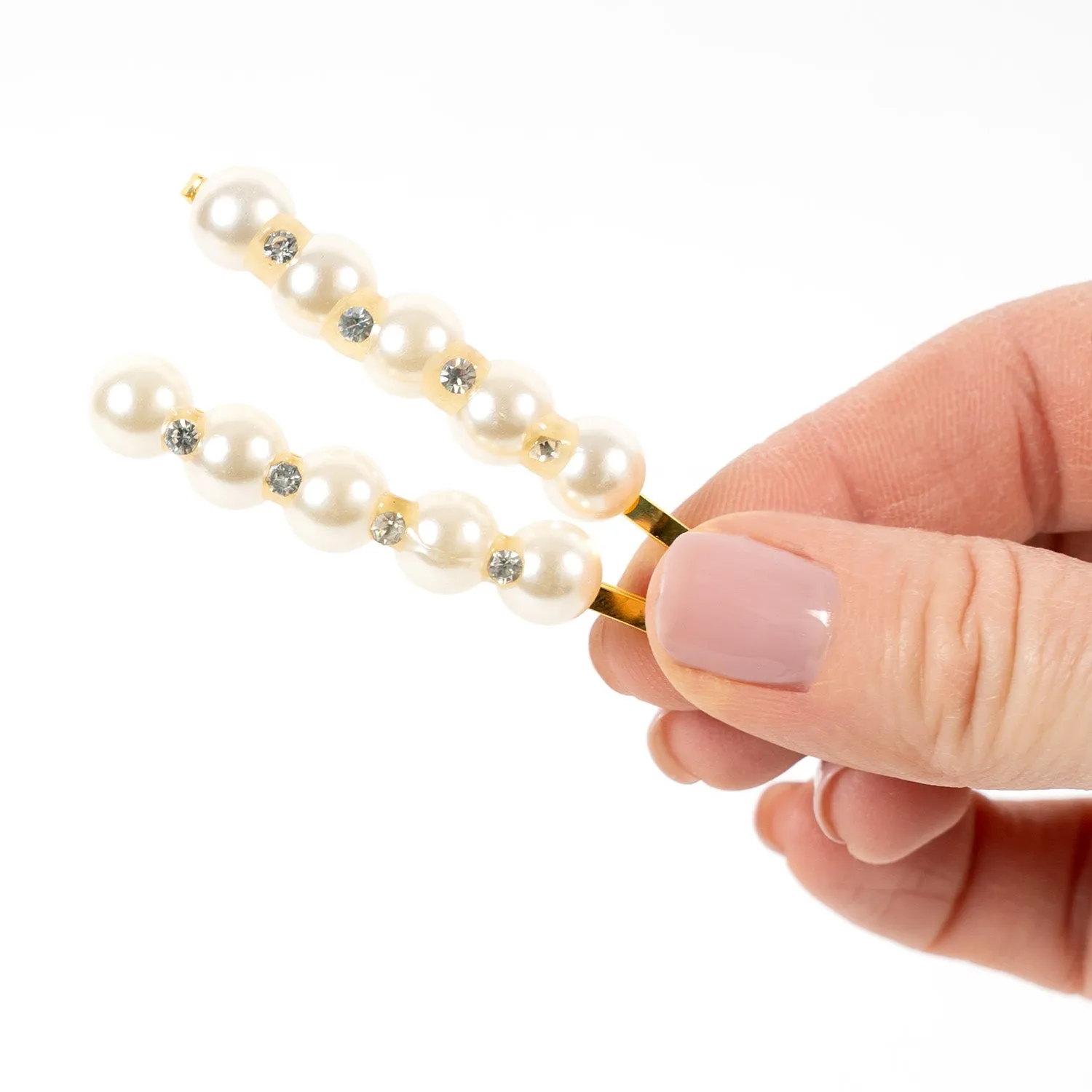 Gilt Grip with Pearl and Crystal Stones - Pair