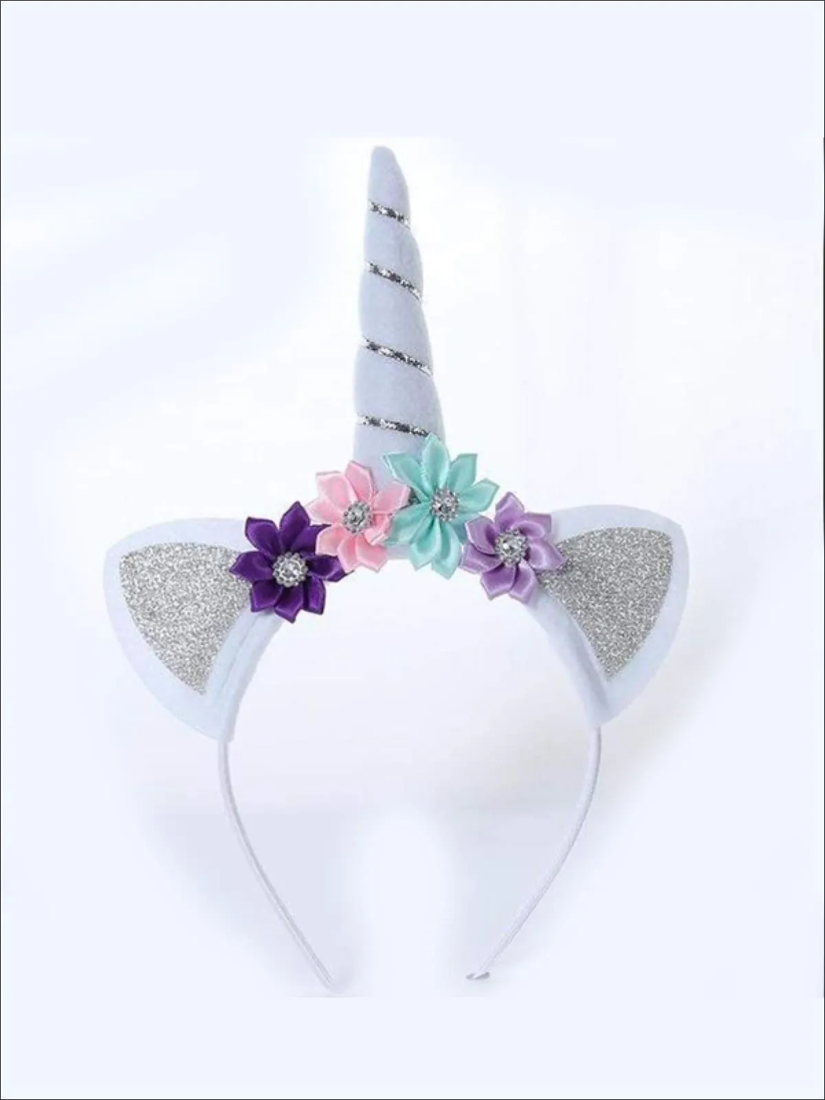 Girls Gold and Silver Glitter Flower Unicorn Headband