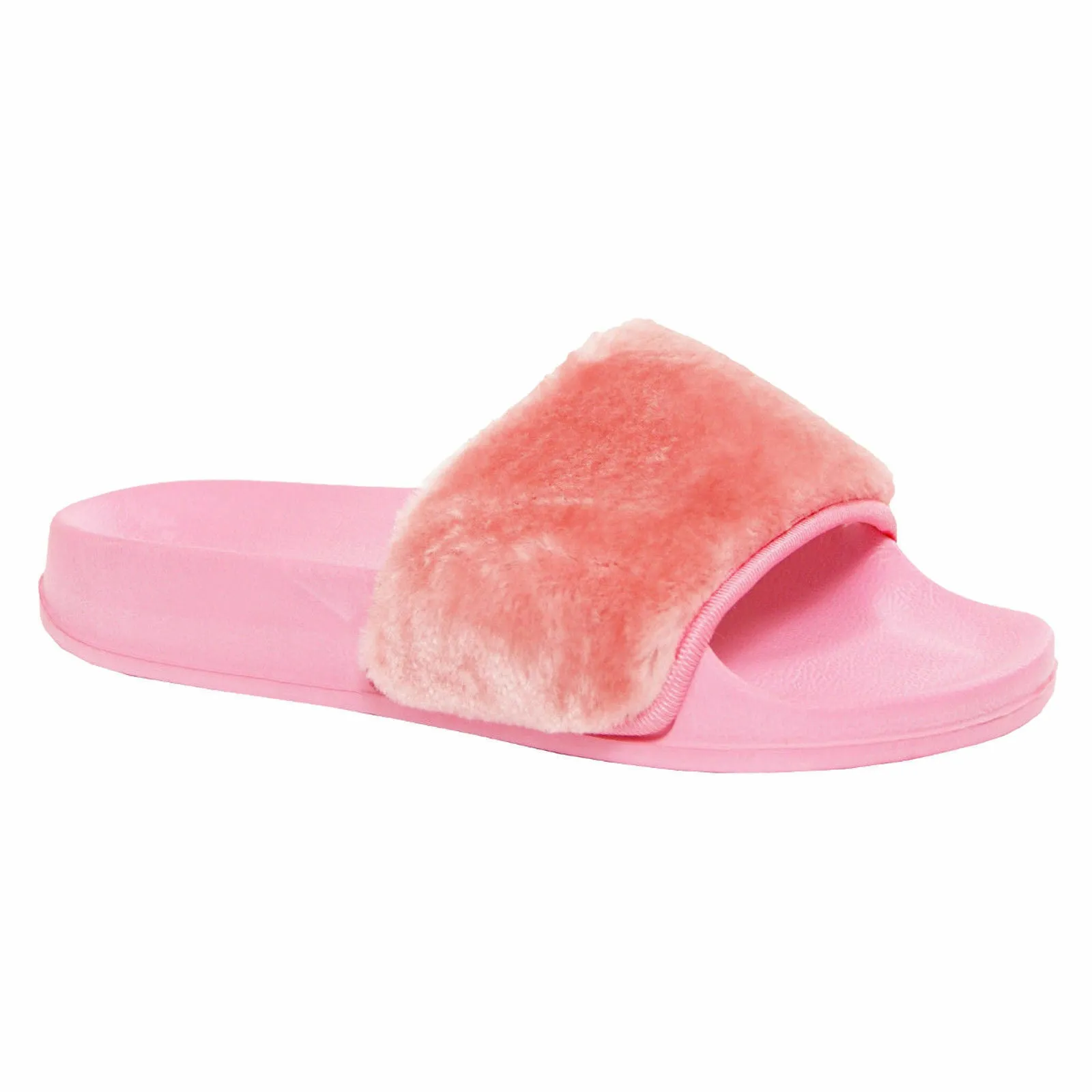GIRLS SLIDERS FLATS CHILDRENS FLUFFY SLIP ON FUR MULE FLIP FLOPS SANDALS SLIPPER