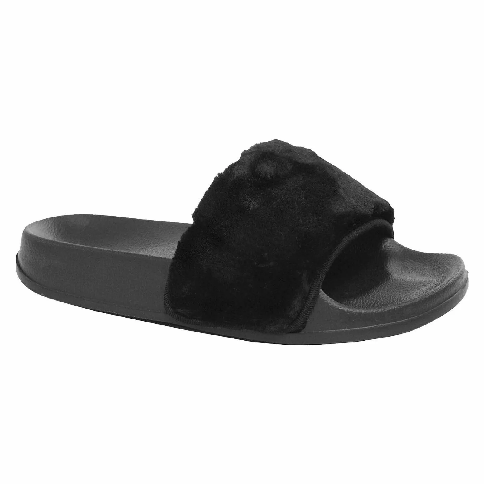 GIRLS SLIDERS FLATS CHILDRENS FLUFFY SLIP ON FUR MULE FLIP FLOPS SANDALS SLIPPER