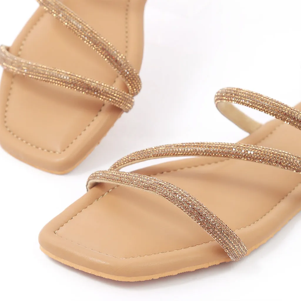 Glitz Embellished Strap Flats - Gold