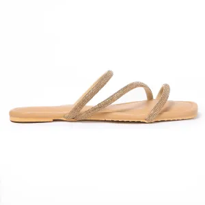 Glitz Embellished Strap Flats - Gold