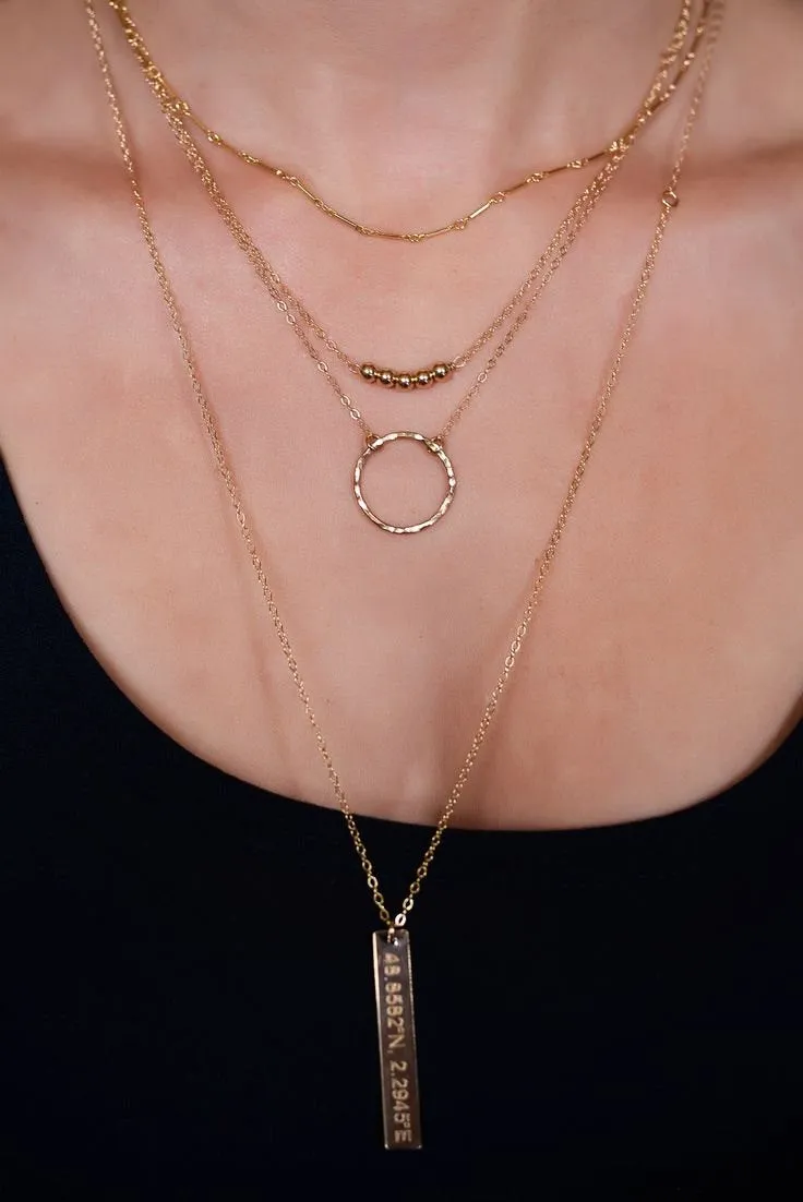 Gold Circle Karma Necklace / Layered Necklace Set / Gold Bar - vertical Bar Necklace - Set of  2 3 Layered Necklaces // Layering Necklaces