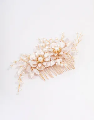 Gold Flower Wire Pearl Hair Comb