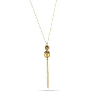 GOLD PEARL AND ORANGE CRYSTAL PAVE BALL TASSEL  NECKLACES #253GD1401 (1A18/1F3)