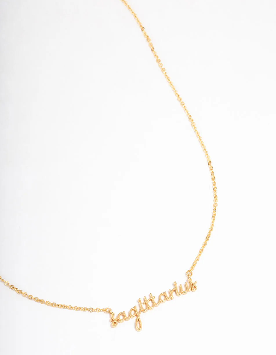 Gold Plated Sagittarius Script Pendant Necklace