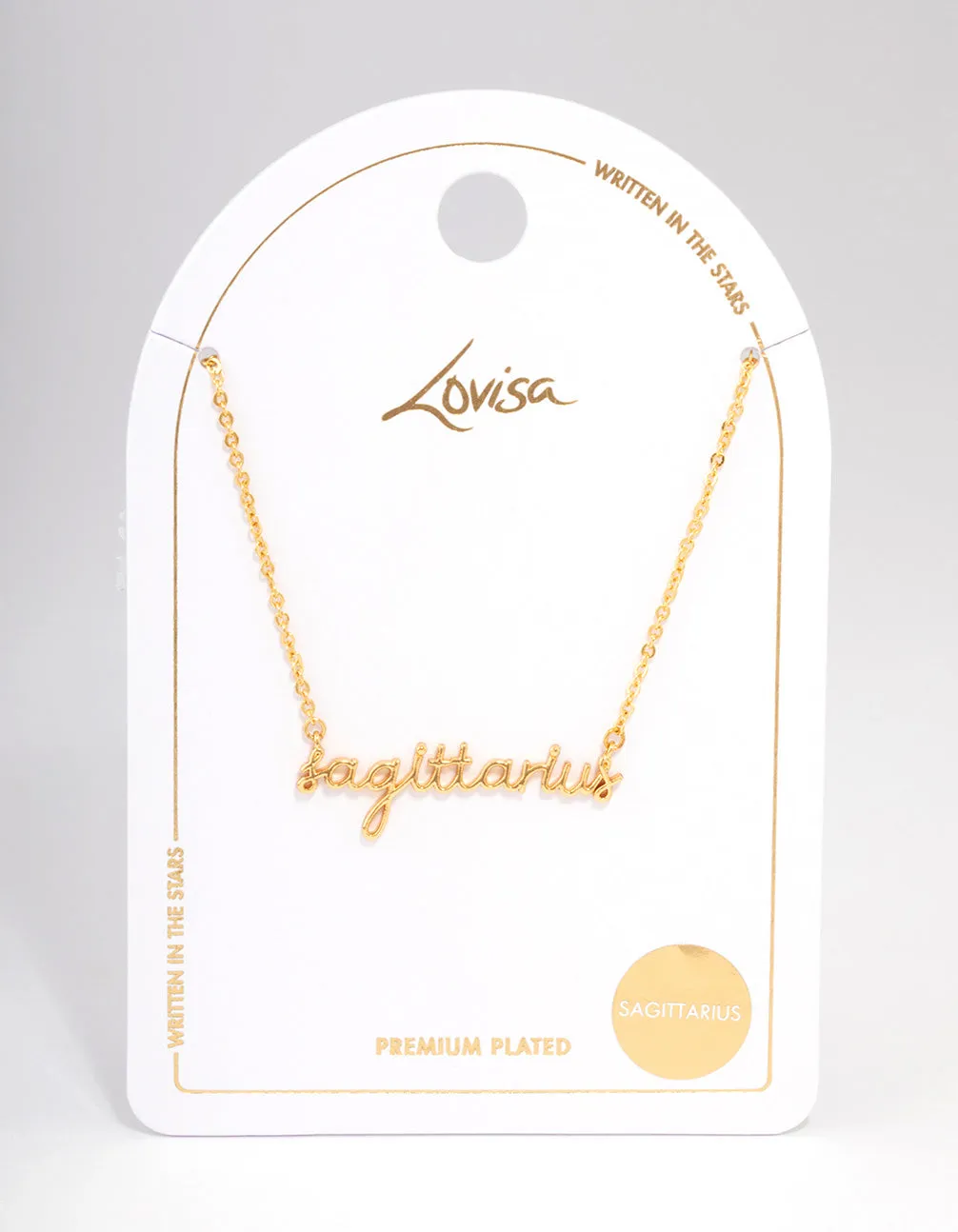 Gold Plated Sagittarius Script Pendant Necklace
