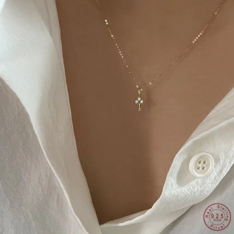 Gold-Plated Zircon Key Necklace