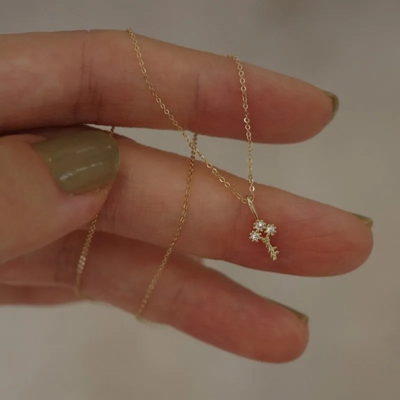 Gold-Plated Zircon Key Necklace
