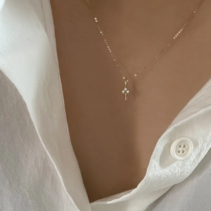 Gold-Plated Zircon Key Necklace