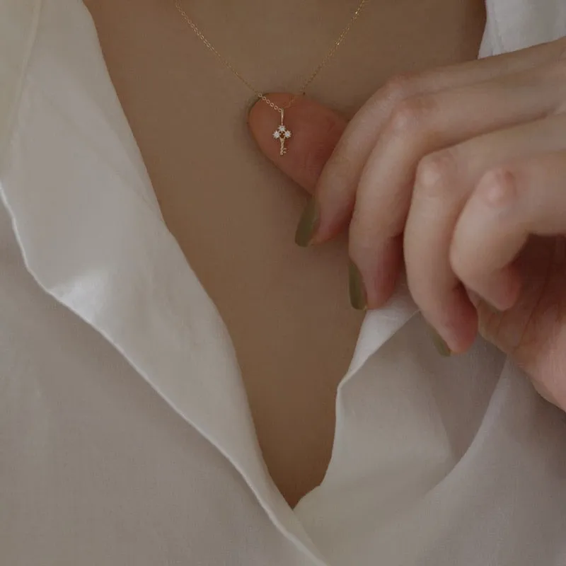 Gold-Plated Zircon Key Necklace