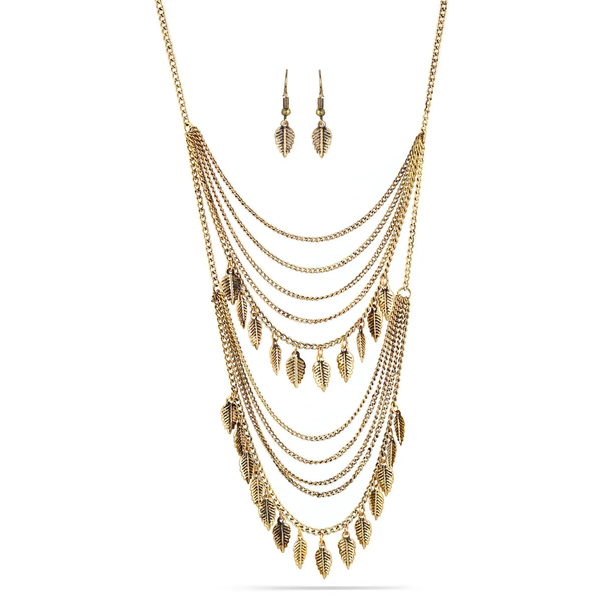 GOLD-TONE METAL EARRINGS AND LAYERED  NECKLACES #SWR-CP4010A-GLD (OG24)