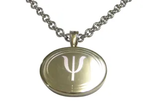 Gold Toned Etched Oval Greek Letter Psi Pendant Necklace