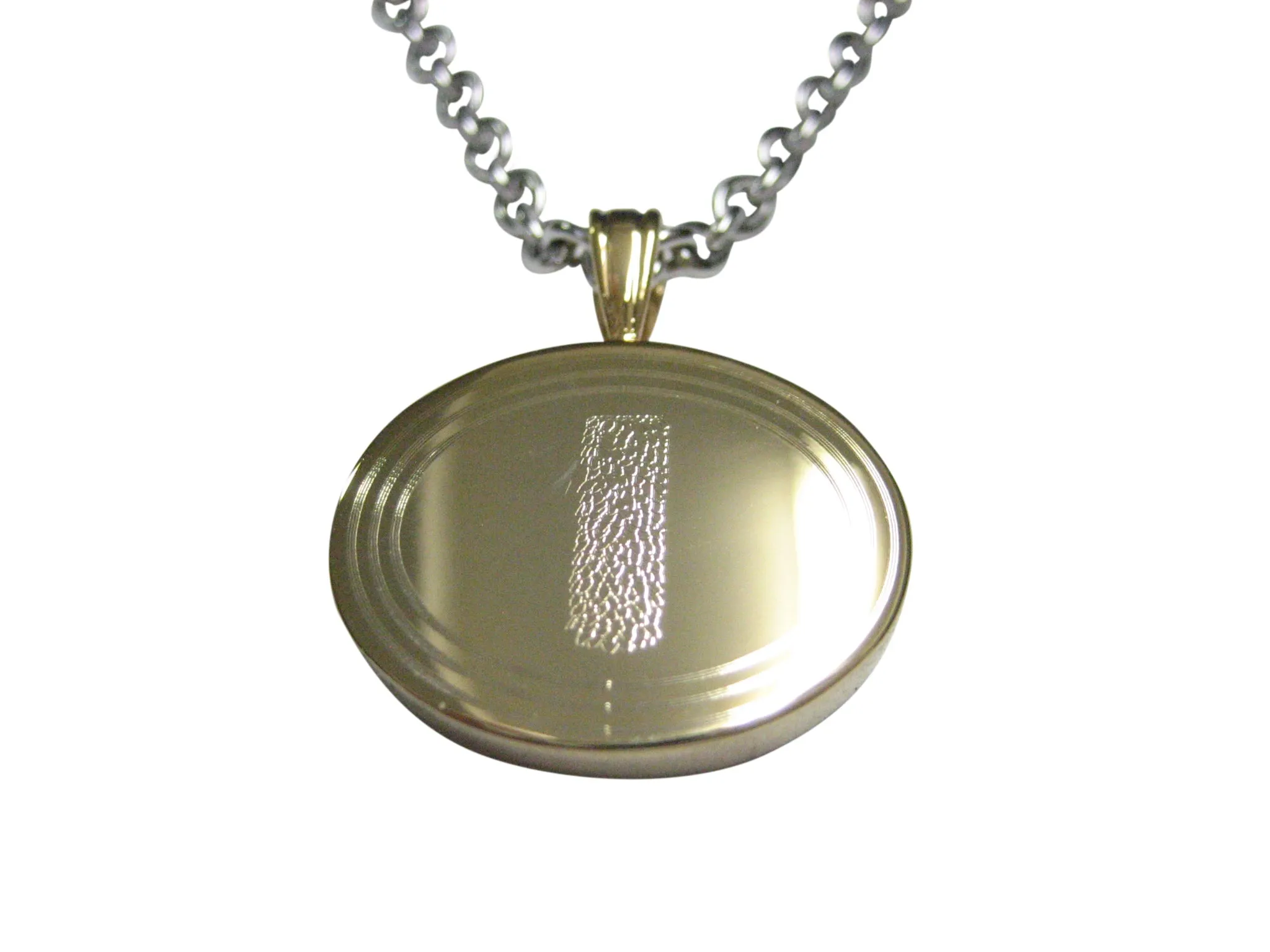 Gold Toned Etched Oval Helical Virus Pendant Necklace