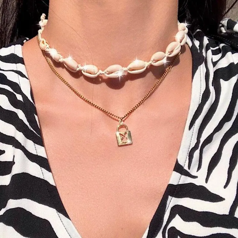 Golden Playmate Lock & Key Necklaces
