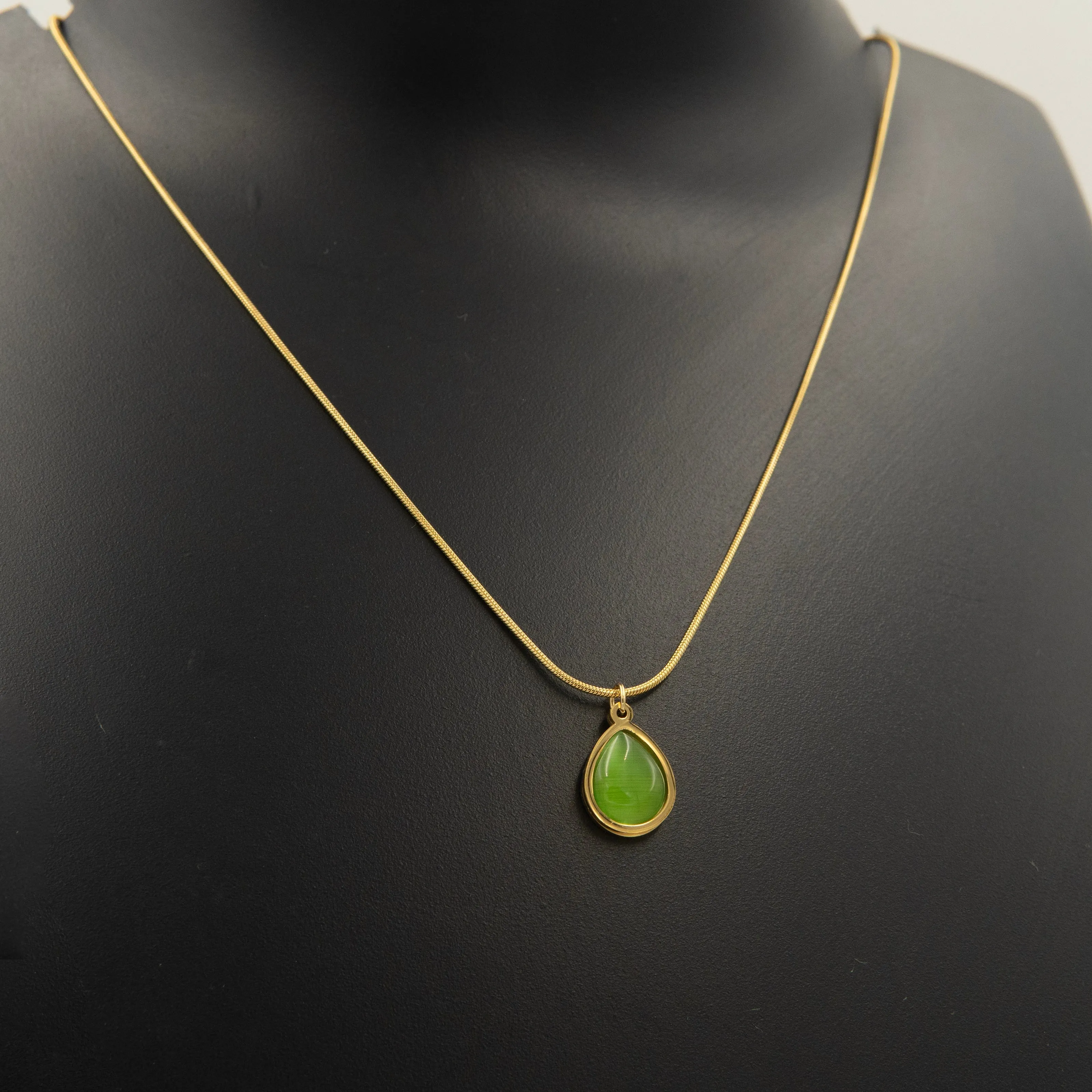 Green Drop Pendant Necklace Gold Plated, Waterproof and Anti-Tarnish