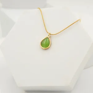 Green Drop Pendant Necklace Gold Plated, Waterproof and Anti-Tarnish