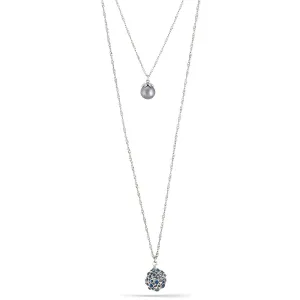 GREY PEARL AND CRYSTAL PAVE BALL 2 LAYER  NECKLACES #253GR1301 (9A3/9B6)