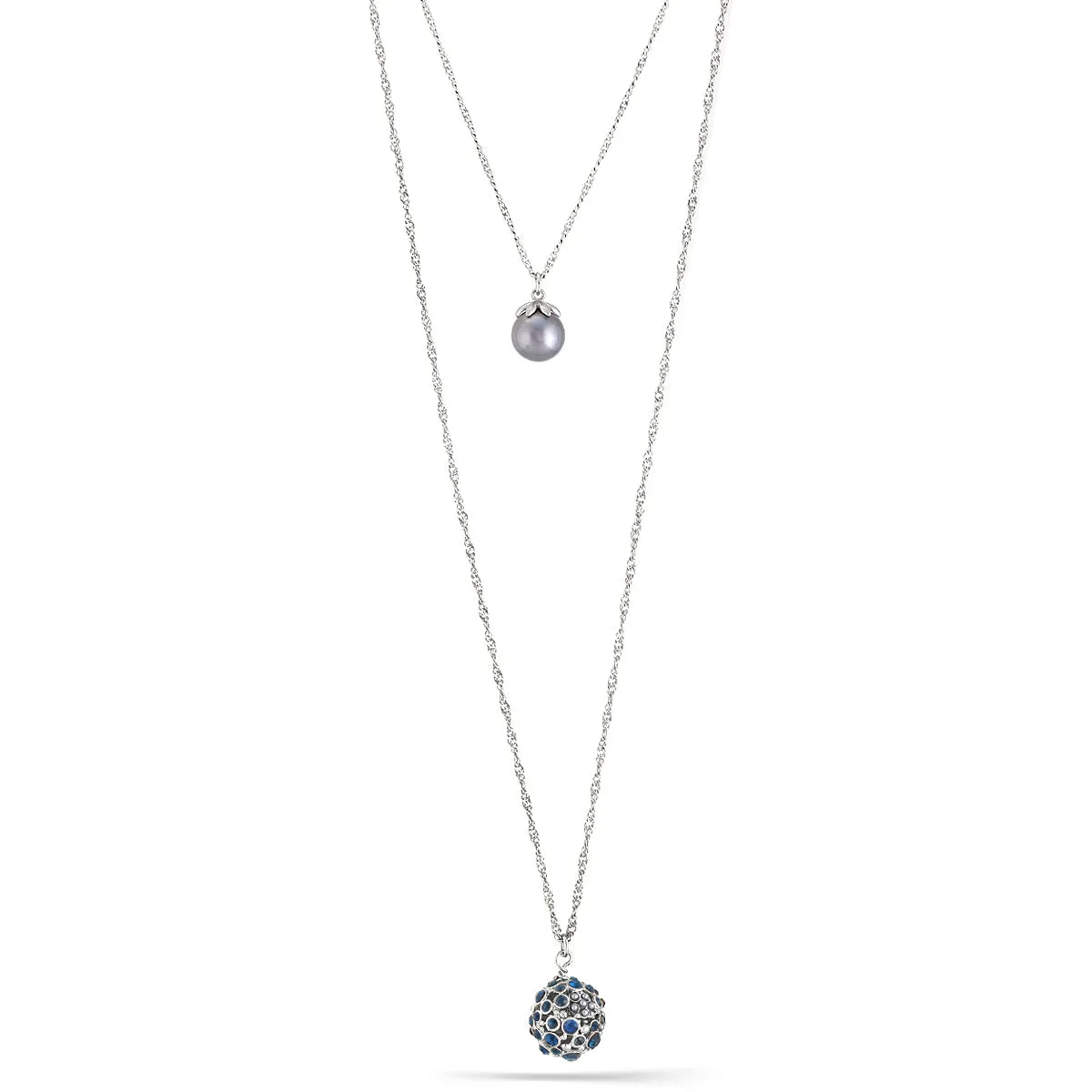 GREY PEARL AND CRYSTAL PAVE BALL 2 LAYER  NECKLACES #253GR1301 (9A3/9B6)
