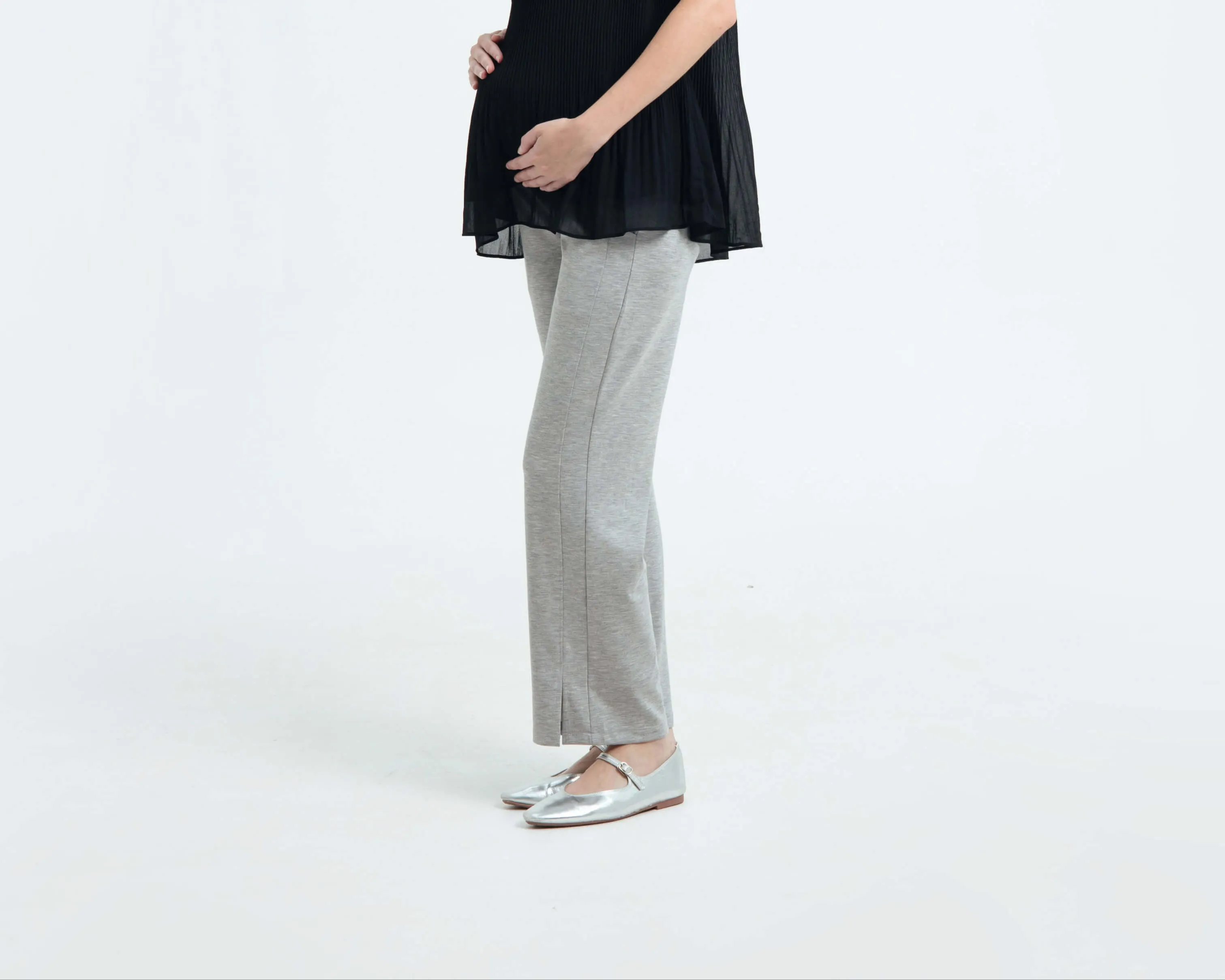 Grey Ultrasoft Bamboo Maternity Slit Pants