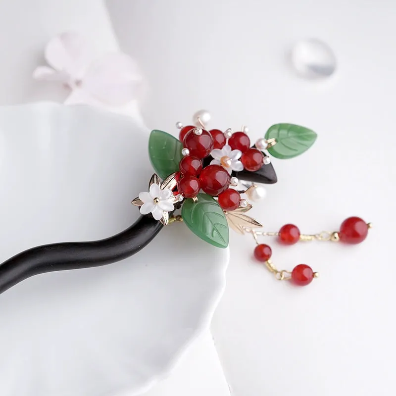 Hair Pin & Earrings: Red Beans