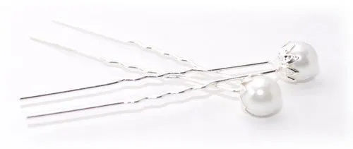 Hairpins with Large White Pearls - Pair