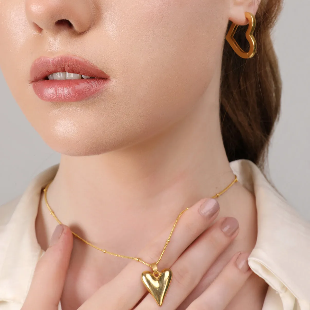 Heart Vintage Chain Necklace Gold Plated, Waterproof and Anti-Tarnish