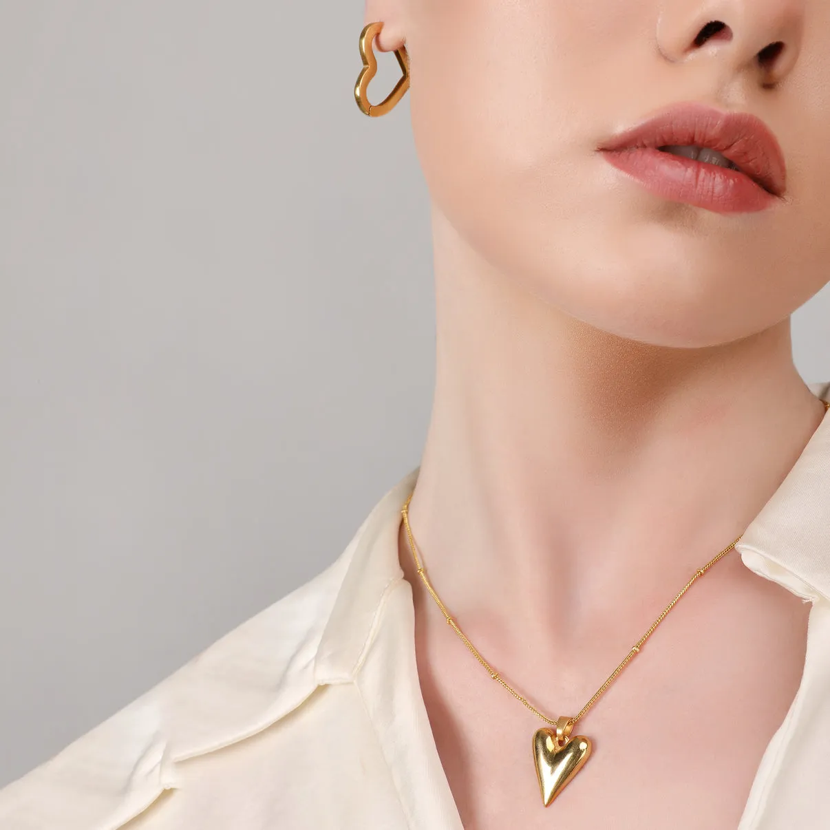 Heart Vintage Chain Necklace Gold Plated, Waterproof and Anti-Tarnish