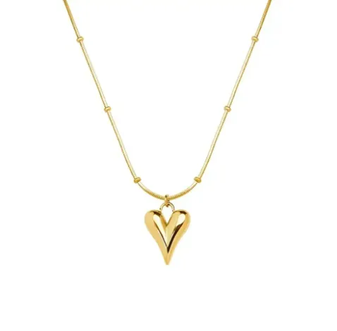 Heart Vintage Chain Necklace Gold Plated, Waterproof and Anti-Tarnish