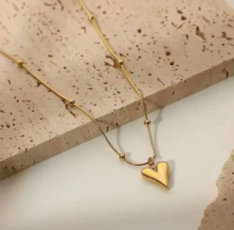 Heart Vintage Chain Necklace Gold Plated, Waterproof and Anti-Tarnish