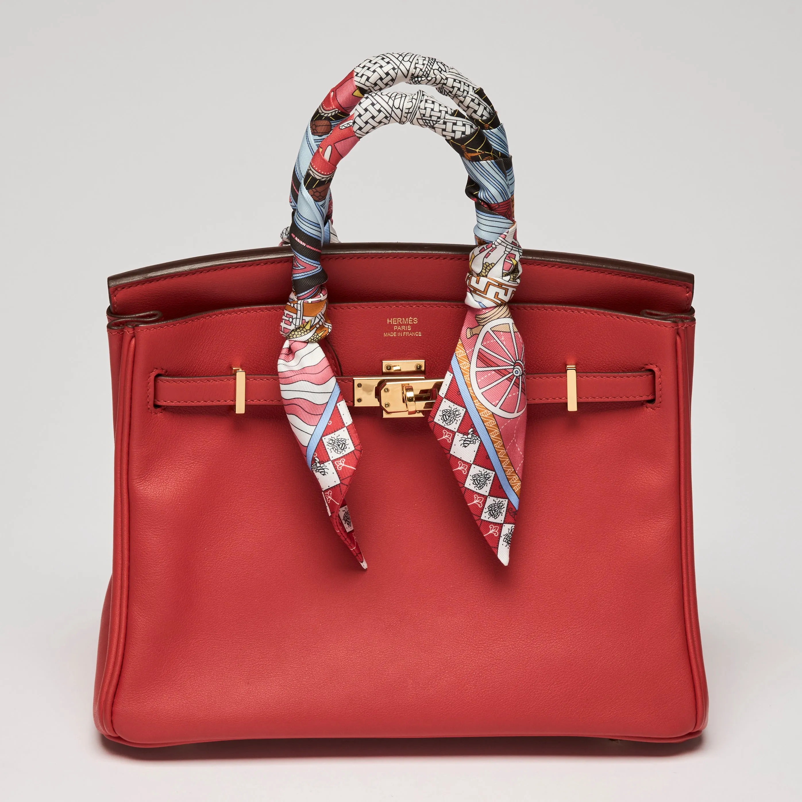 Hermes Rouge Tomate Swift Leather with Twilly Birkin 25