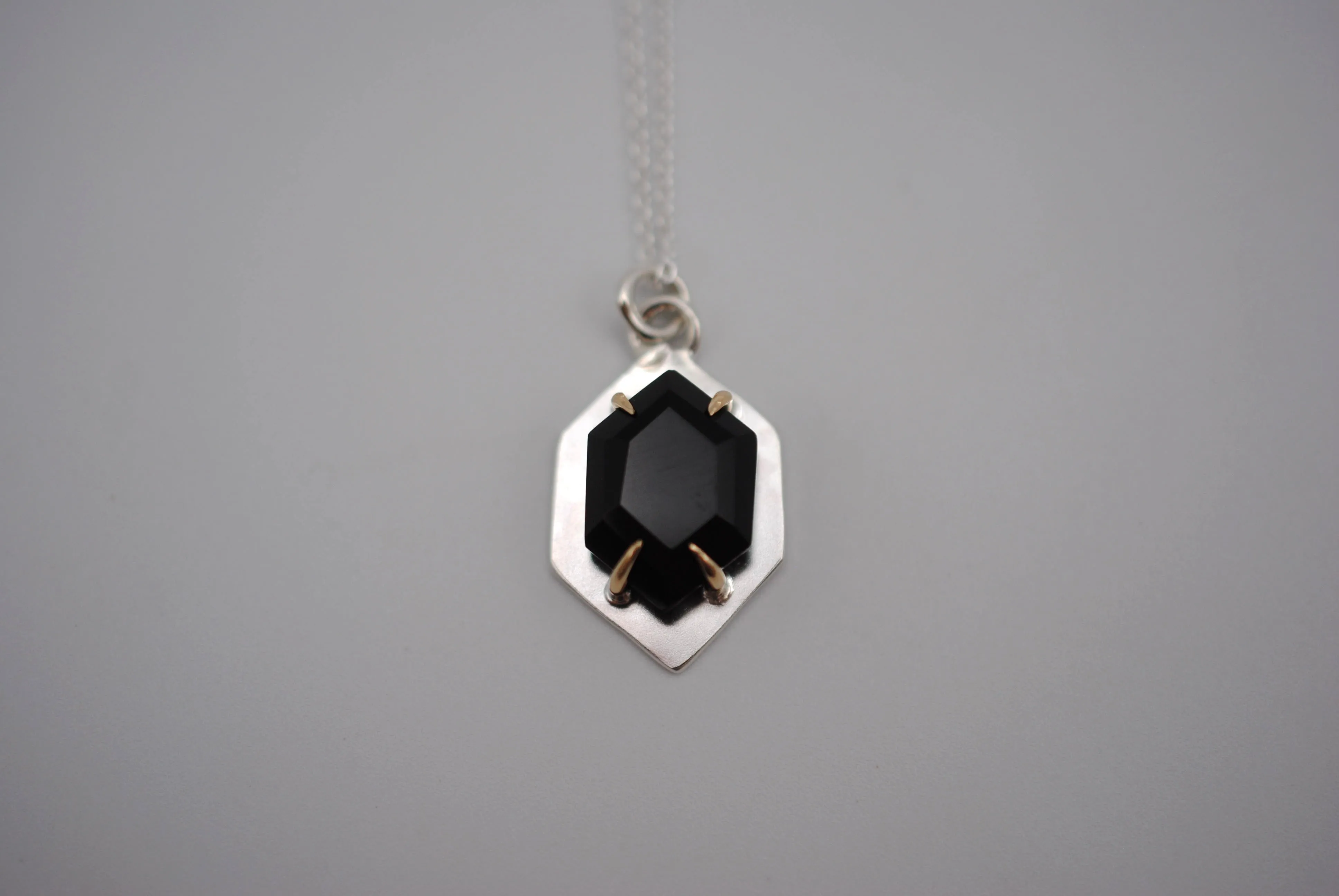 Hexagon Onyx with 14K Yellow Gold Setting Pendant Necklace on a Cable Chain