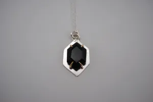 Hexagon Onyx with 14K Yellow Gold Setting Pendant Necklace on a Cable Chain