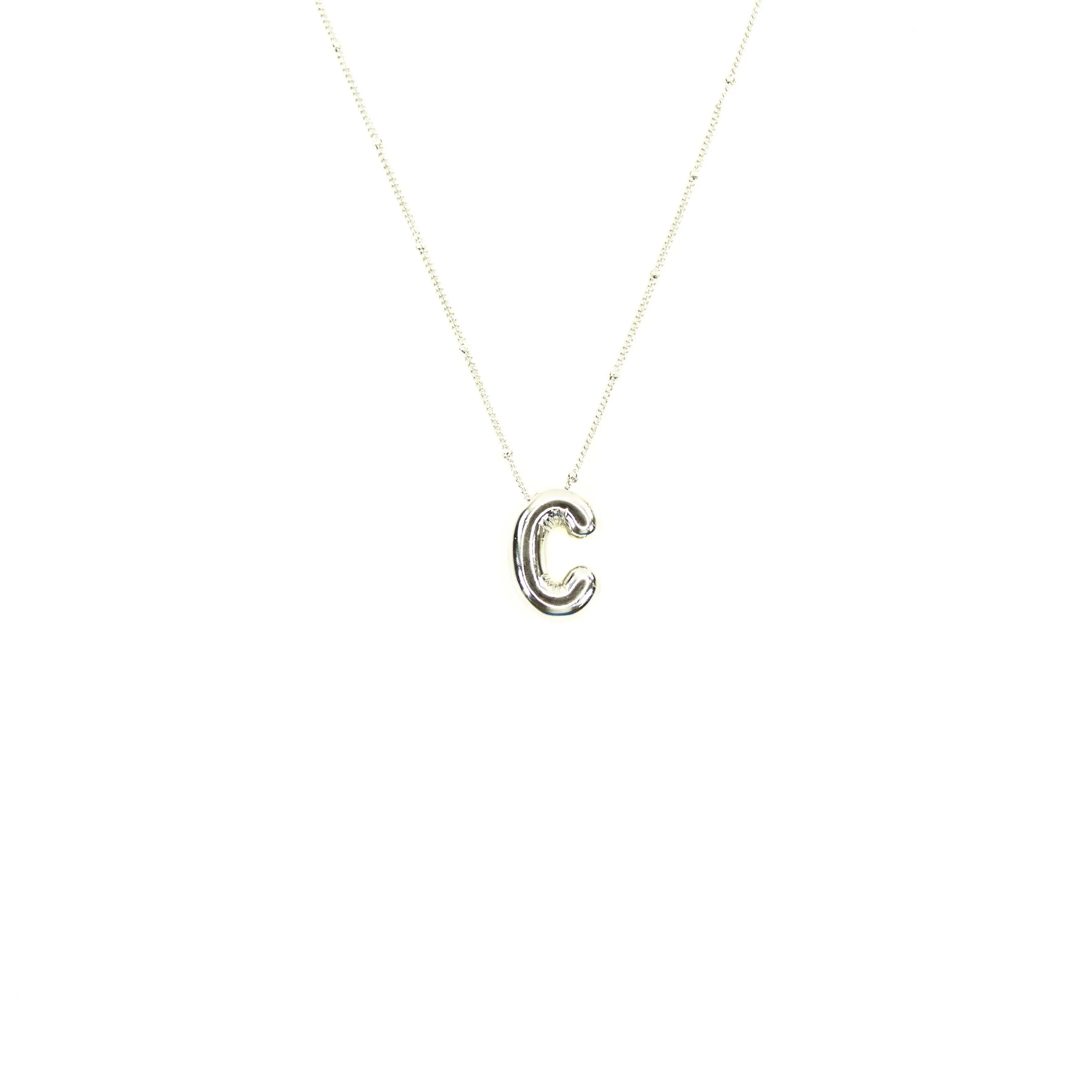 Initial Balloon Bubble Silver Necklace: A