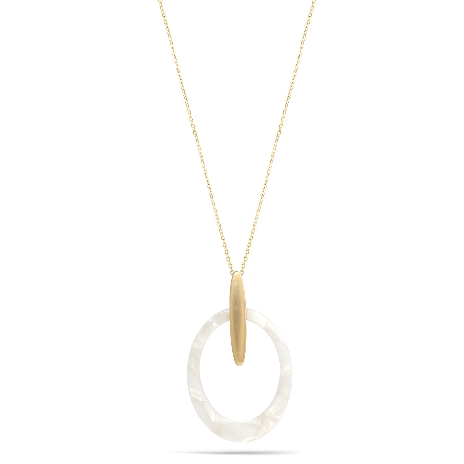 IVORY ACETATE RESIN GOLD OVAL PENDANT NECKLACE #SWKK-11625GLDIVR (FF20)