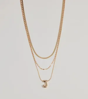 J Initial Layered Bubble Necklace