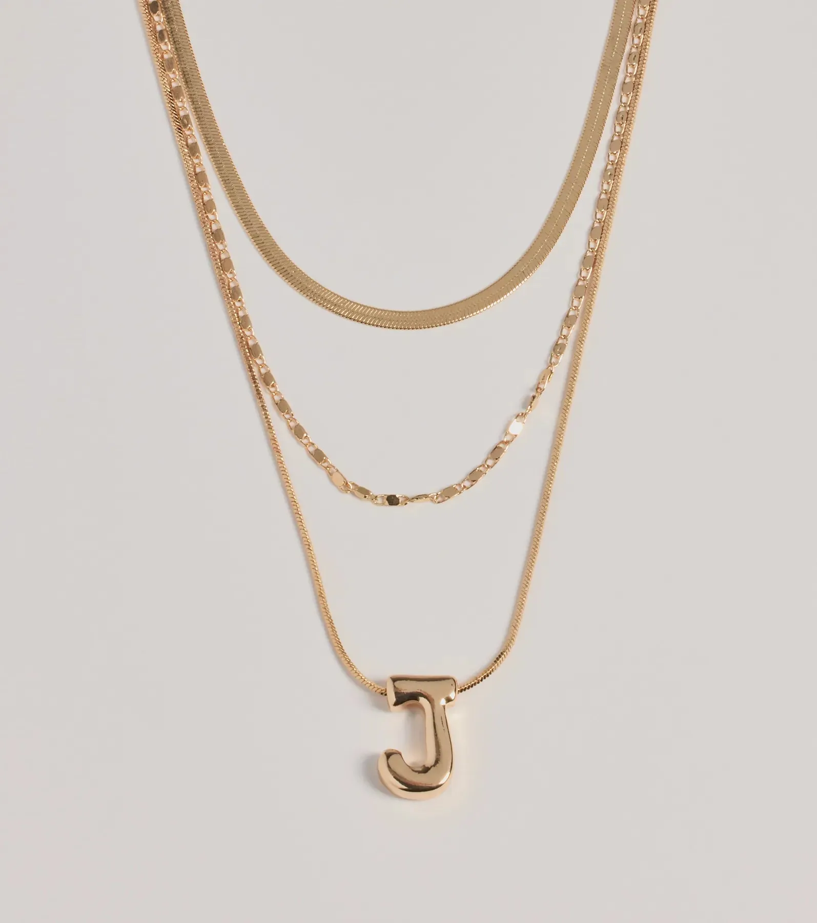 J Initial Layered Bubble Necklace