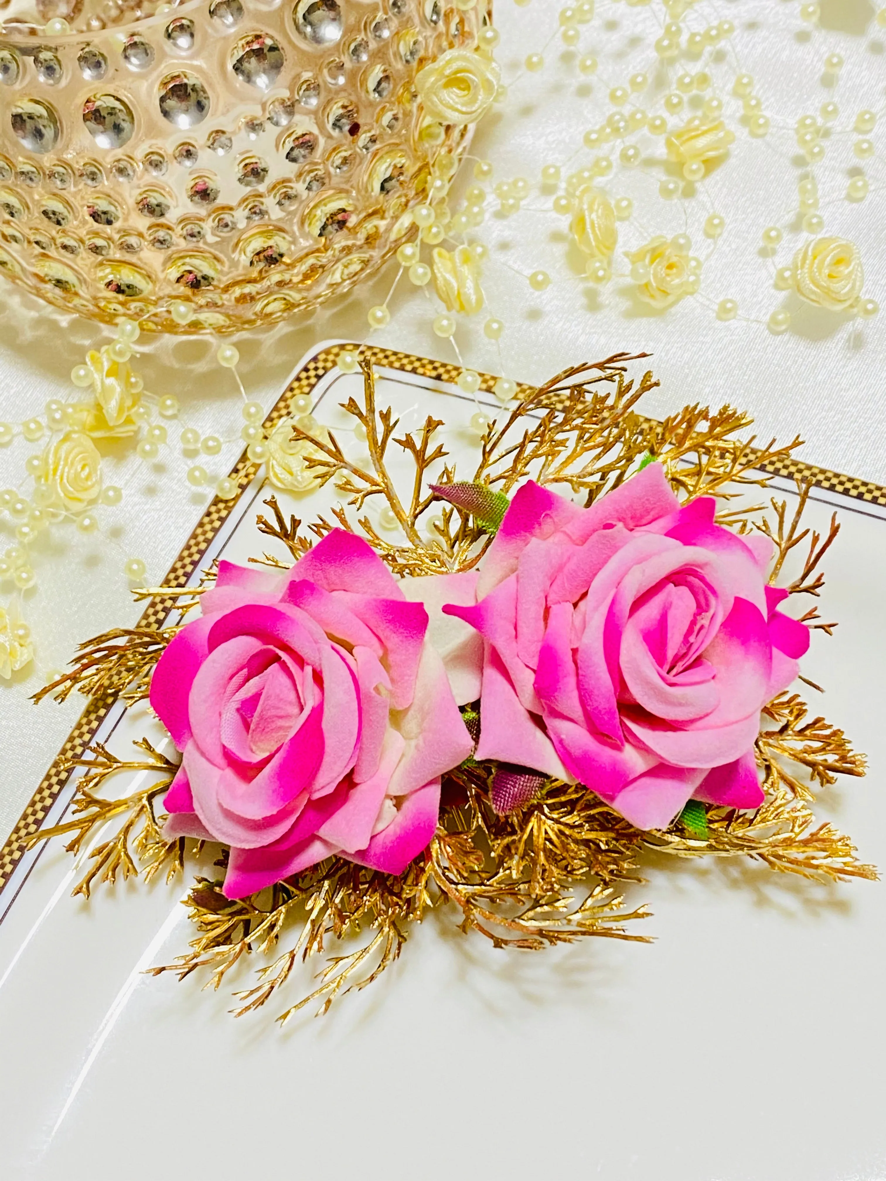 Jia Pink Gold Flower Hair Comb