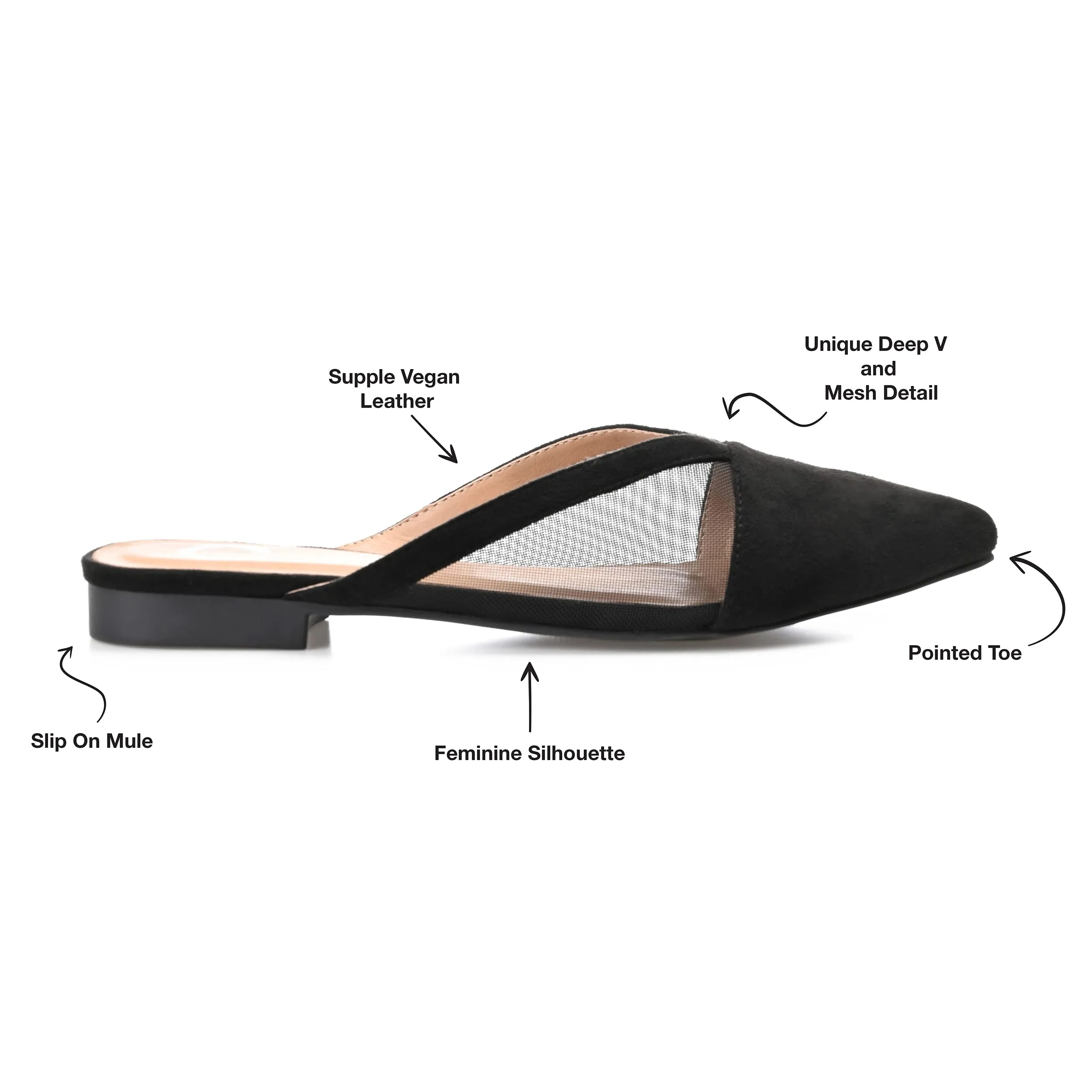 Journee Womens Reeo Slip On Pointed Toe Mules Flats