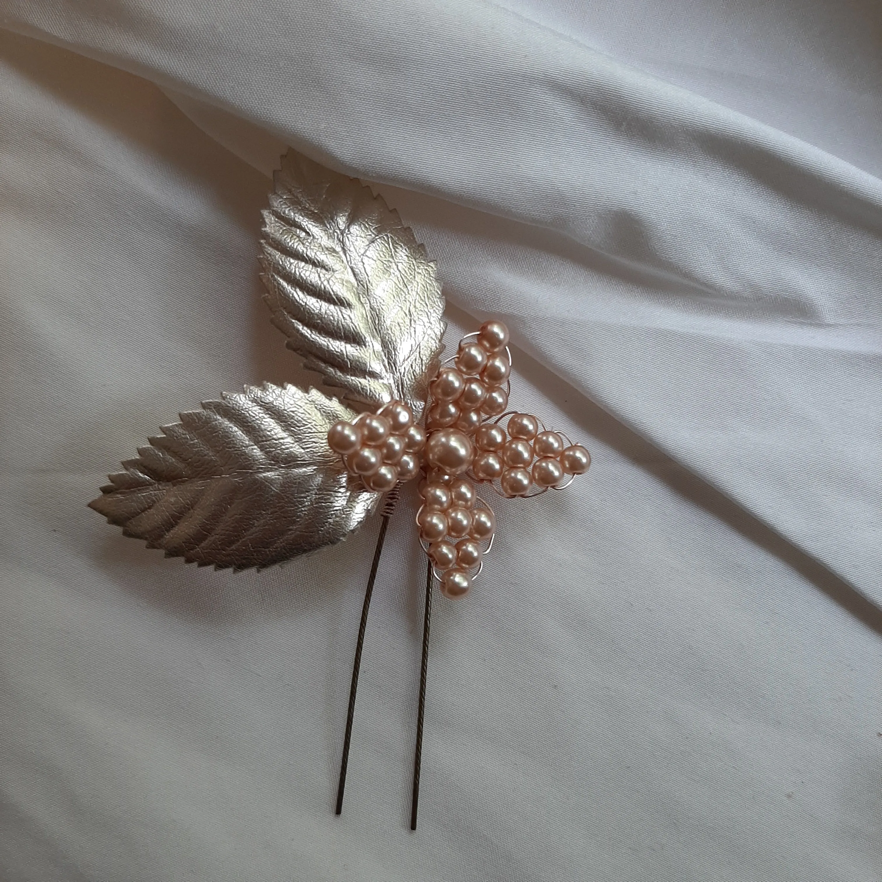 Joy - champagne glass bead pearl flower earrings and hair pins SET