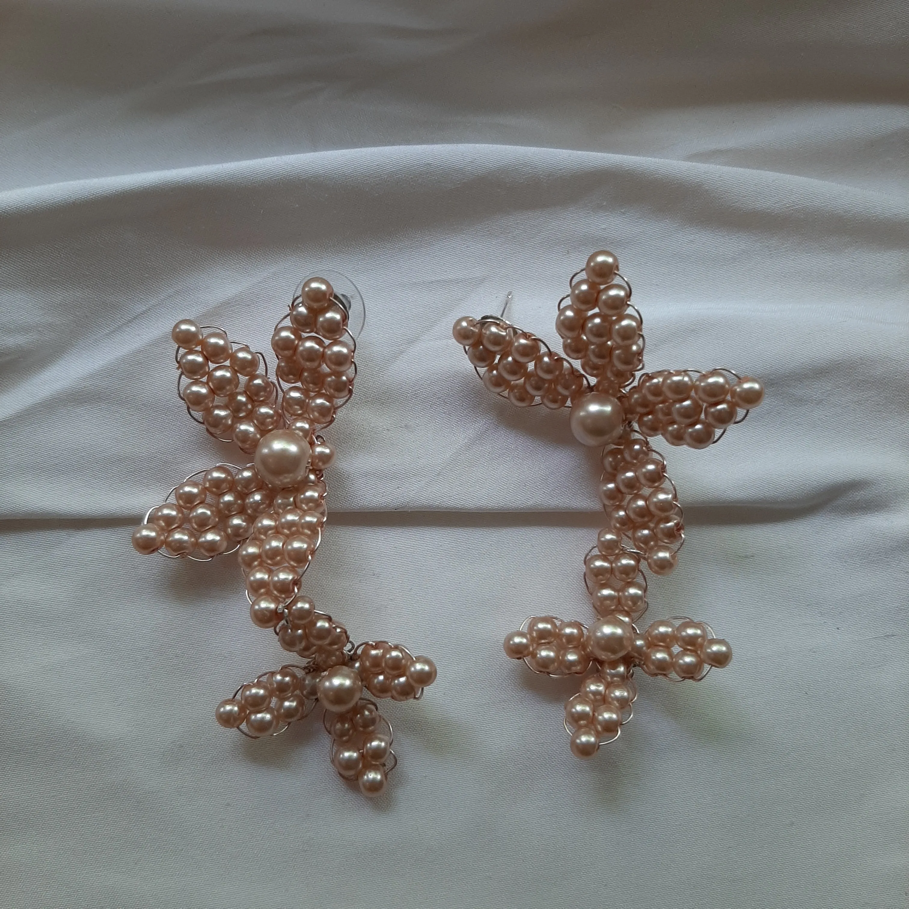 Joy - champagne glass bead pearl flower earrings and hair pins SET