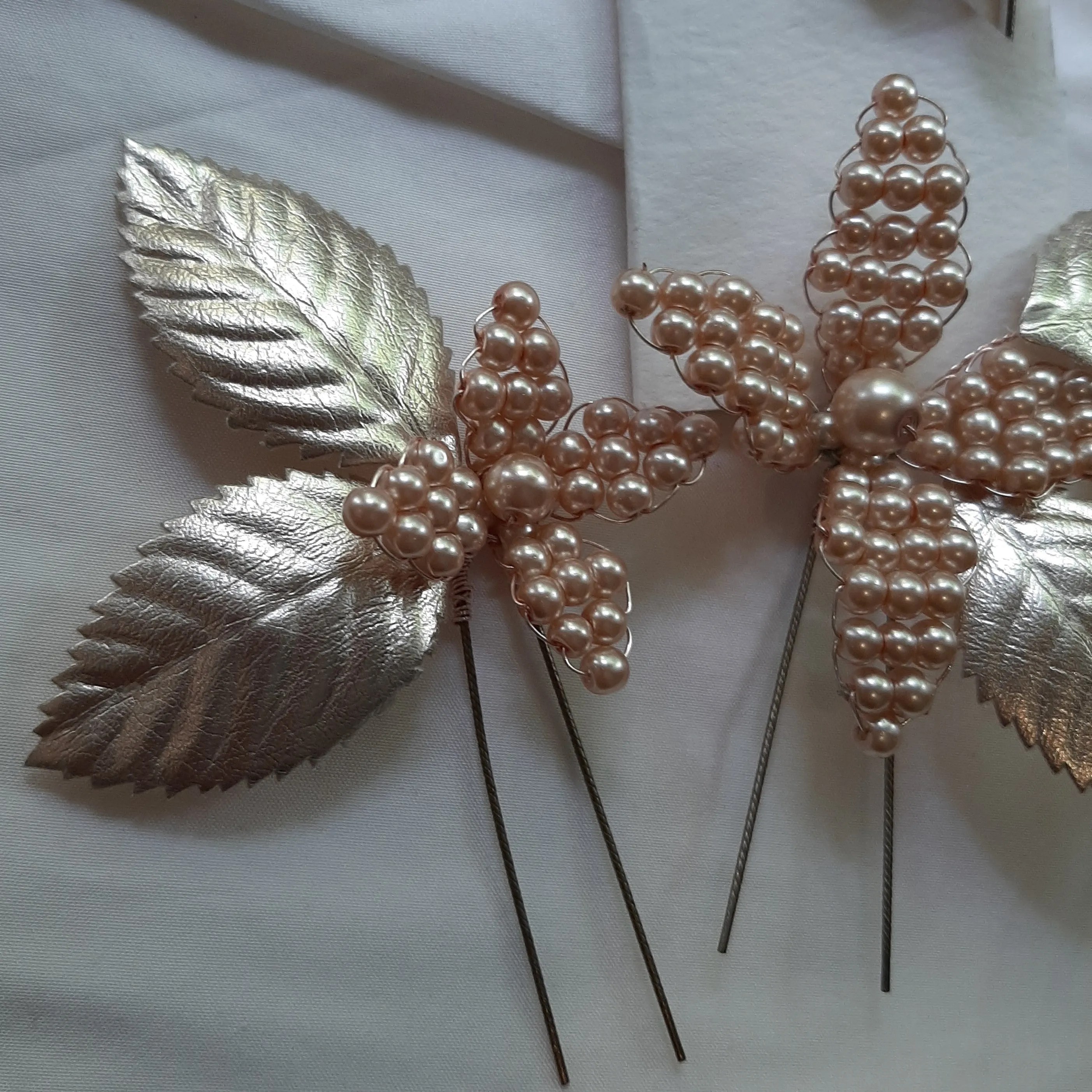 Joy - champagne glass bead pearl flower earrings and hair pins SET