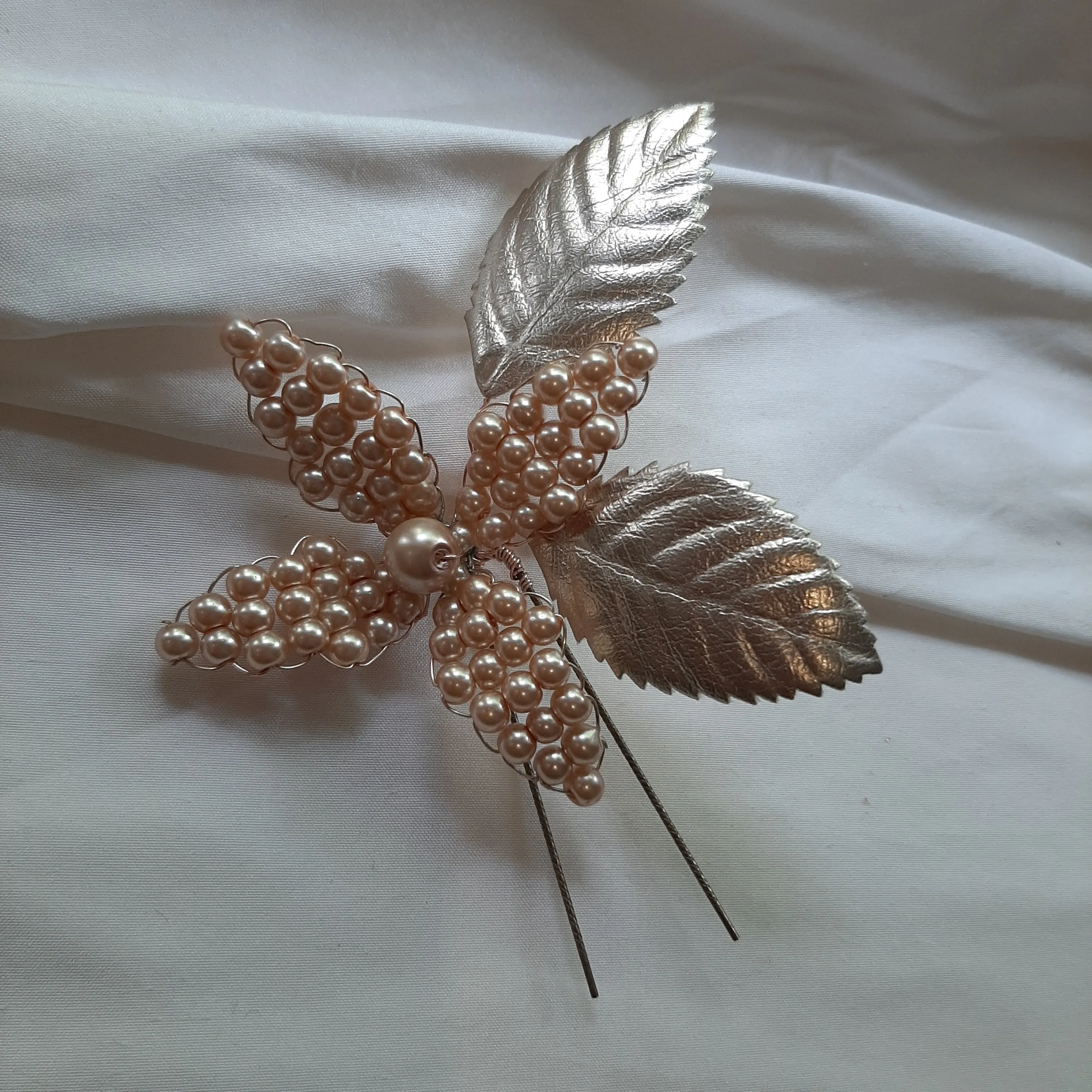 Joy - champagne glass bead pearl flower earrings and hair pins SET